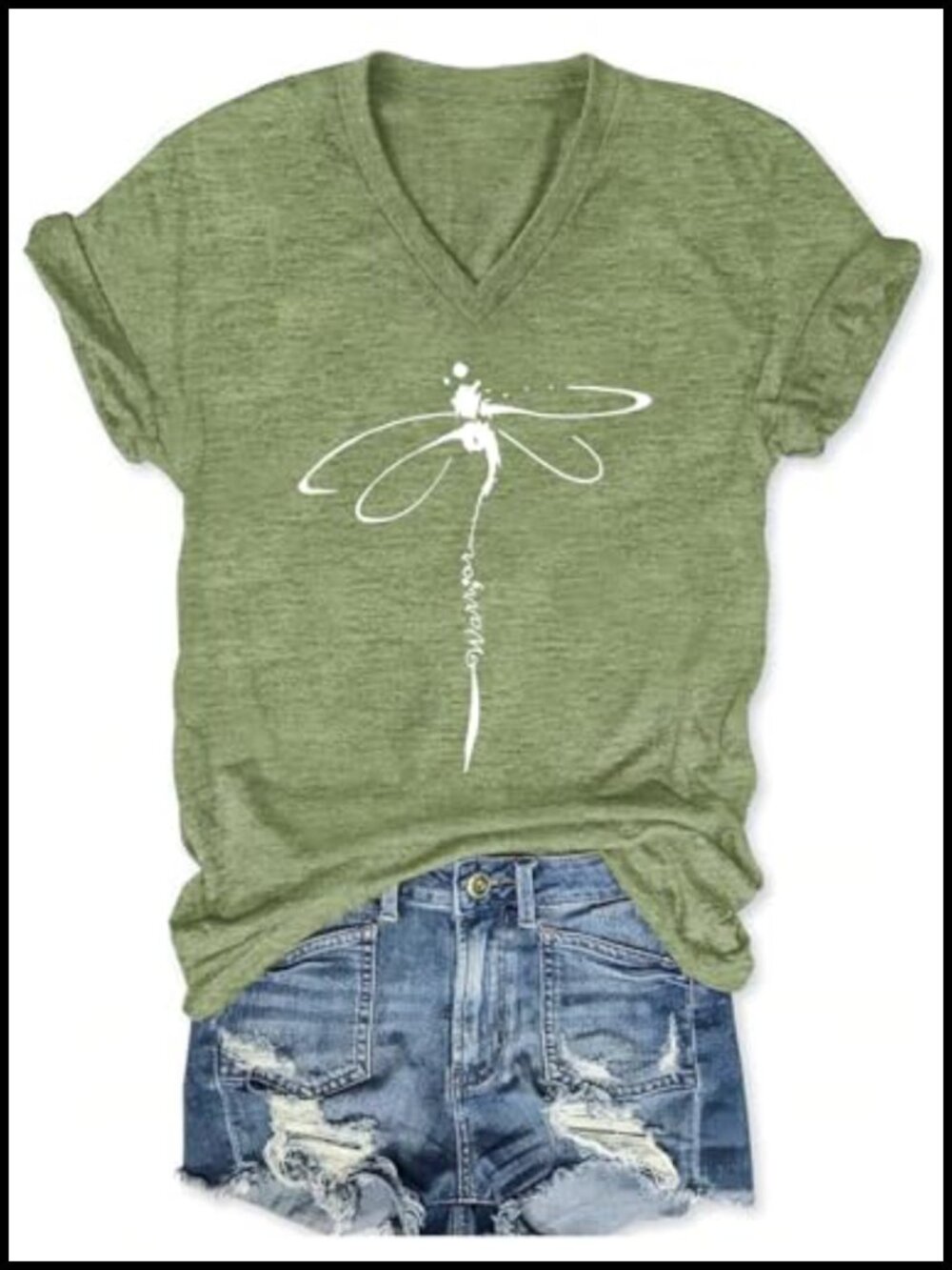 Women's V-Neck Dragonfly Graphic T-Shirt Floral Boho Summer Tee